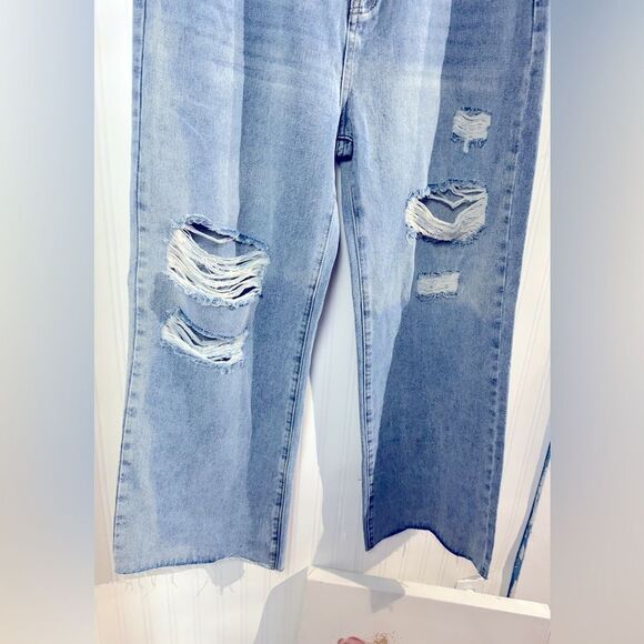 NWT Cider Blue Flare Wide Leg Basic Ripped Jeans Jeans Sz XL - Picture 5 of 9
